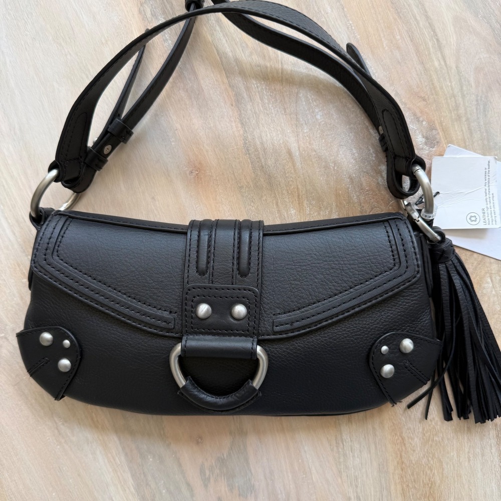 Zara Black Leather Shoulder Bag Women Y2K Minimalist Festival Studded Moto $169